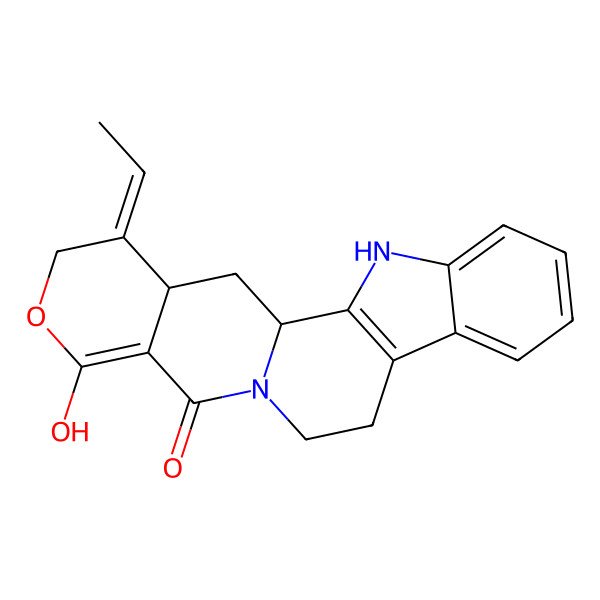 2D Structure of (1S,19E,20S)-19-ethylidene-16-hydroxy-17-oxa-3,13-diazapentacyclo[11.8.0.02,10.04,9.015,20]henicosa-2(10),4,6,8,15-pentaen-14-one