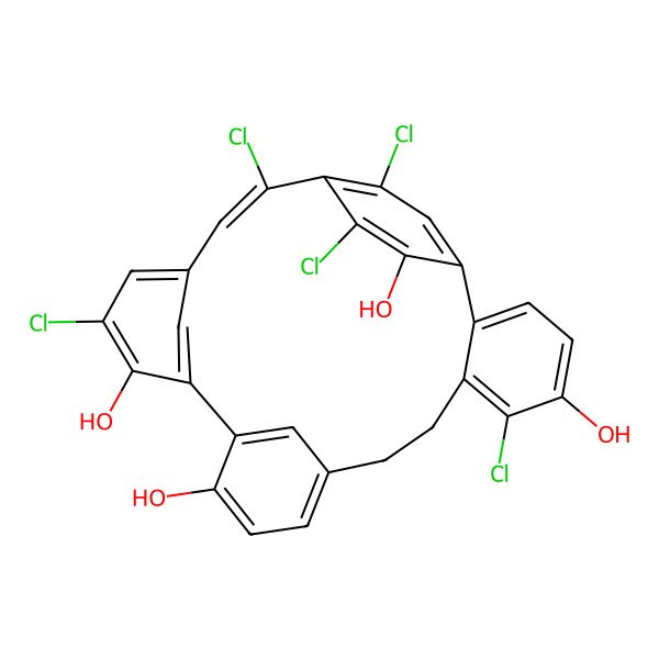 2D Structure of 6,17,21,23,26-Pentachloropentacyclo[20.2.2.110,14.115,19.02,7]octacosa-1(25),2(7),3,5,10(28),11,13,15,17,19(27),20,22(26),23-tridecaene-5,13,16,24-tetrol
