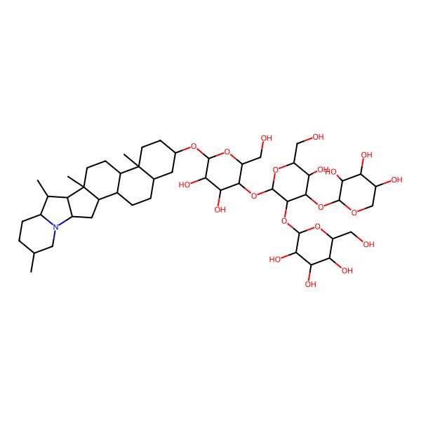 2D Structure of (2S,3R,4S,5S,6R)-2-[(2S,3R,4S,5R,6R)-2-[(2R,3R,4R,5R,6R)-4,5-dihydroxy-2-(hydroxymethyl)-6-[[(2R,7S,10S,14S,16S,17S,20S)-10,14,16,20-tetramethyl-22-azahexacyclo[12.10.0.02,11.05,10.015,23.017,22]tetracosan-7-yl]oxy]oxan-3-yl]oxy-5-hydroxy-6-(hydroxymethyl)-4-[(2S,3R,4S,5R)-3,4,5-trihydroxyoxan-2-yl]oxyoxan-3-yl]oxy-6-(hydroxymethyl)oxane-3,4,5-triol