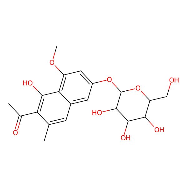 2D Structure of 1-[1-Hydroxy-8-methoxy-3-methyl-6-[3,4,5-trihydroxy-6-(hydroxymethyl)oxan-2-yl]oxynaphthalen-2-yl]ethanone