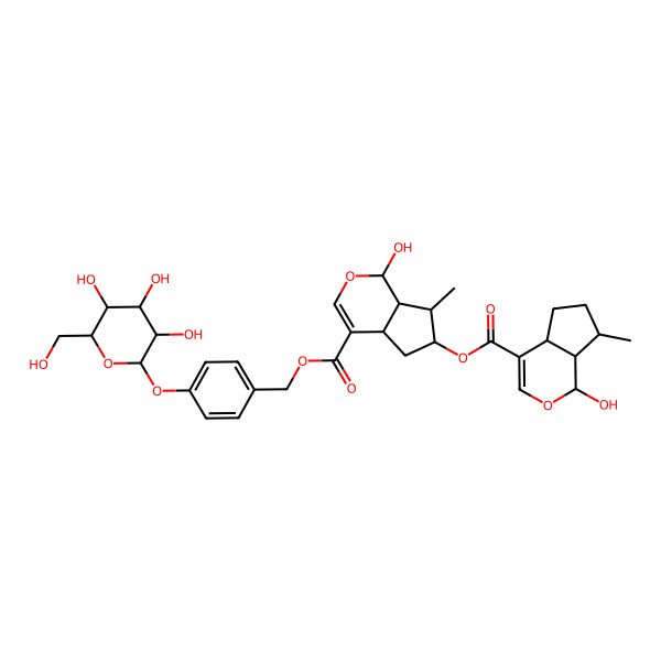2D Structure of [4-[3,4,5-Trihydroxy-6-(hydroxymethyl)oxan-2-yl]oxyphenyl]methyl 1-hydroxy-6-(1-hydroxy-7-methyl-1,4a,5,6,7,7a-hexahydrocyclopenta[c]pyran-4-carbonyl)oxy-7-methyl-1,4a,5,6,7,7a-hexahydrocyclopenta[c]pyran-4-carboxylate