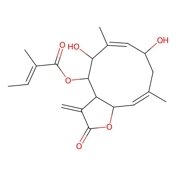 2D Structure of (Z)-2-Methyl-2-butenoic acid[(3as,4r,5r,6e,8r,10e,11ar)-2,3,3a,4,5,8,9,11a-octahydro-5,8-dihydroxy-6,10-dimethyl-3-methylene-2-oxocyclodeca[b]furan-4-yl]ester