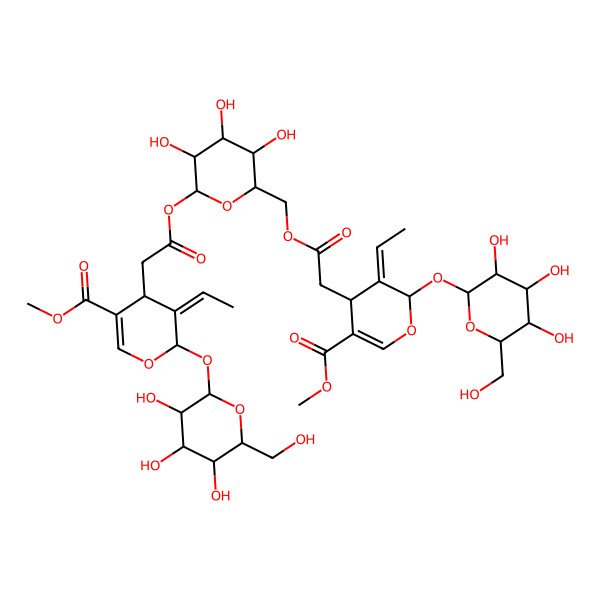 2D Structure of methyl 5-ethylidene-4-[2-[[6-[2-[3-ethylidene-5-methoxycarbonyl-2-[3,4,5-trihydroxy-6-(hydroxymethyl)oxan-2-yl]oxy-4H-pyran-4-yl]acetyl]oxy-3,4,5-trihydroxyoxan-2-yl]methoxy]-2-oxoethyl]-6-[3,4,5-trihydroxy-6-(hydroxymethyl)oxan-2-yl]oxy-4H-pyran-3-carboxylate