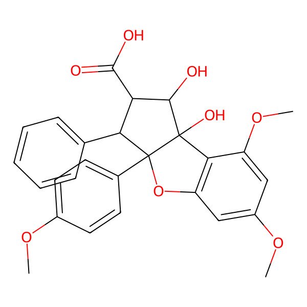 2D Structure of 1,8b-dihydroxy-6,8-dimethoxy-3a-(4-methoxyphenyl)-3-phenyl-2,3-dihydro-1H-cyclopenta[b][1]benzofuran-2-carboxylic acid