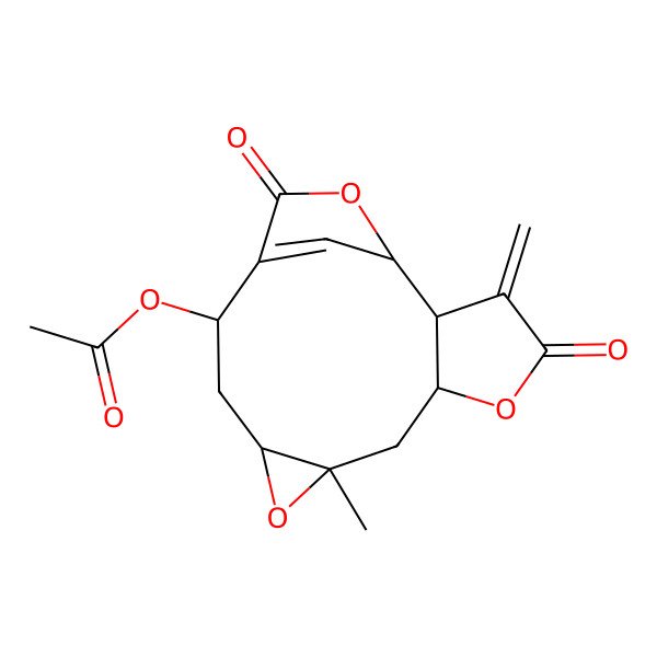 2D Structure of [(1R,2R,6S,8S,10R,12S)-8-methyl-3-methylidene-4,14-dioxo-5,9,15-trioxatetracyclo[11.2.1.02,6.08,10]hexadec-13(16)-en-12-yl] acetate