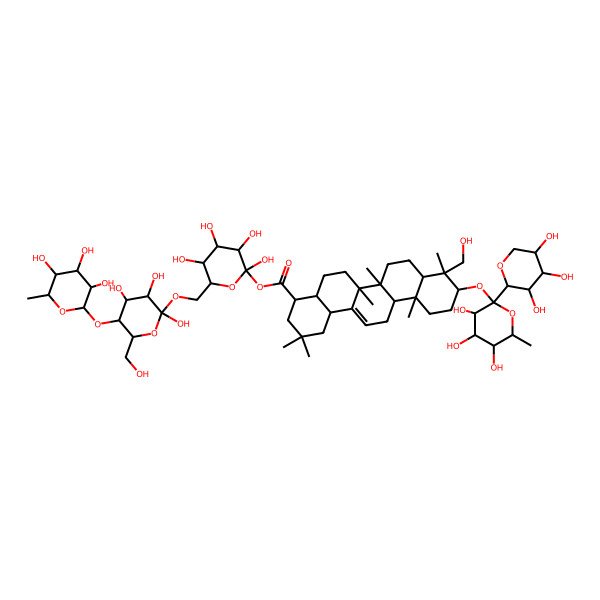 2D Structure of [(2R,3S,5S)-2,3,4,5-tetrahydroxy-6-[[(2S,3S,5S)-2,3,4-trihydroxy-6-(hydroxymethyl)-5-[(3S,4S,5S,6R)-3,4,5-trihydroxy-6-methyloxan-2-yl]oxyoxan-2-yl]oxymethyl]oxan-2-yl] (4R,6aS,6bR,9R,10S,12aR,14bR)-9-(hydroxymethyl)-2,2,6a,6b,9,12a-hexamethyl-10-[(3S,4S,5S,6R)-3,4,5-trihydroxy-6-methyl-2-[(3R,4R,5S)-3,4,5-trihydroxyoxan-2-yl]oxan-2-yl]oxy-3,4,4a,5,6,6a,7,8,8a,10,11,12,13,14b-tetradecahydro-1H-picene-4-carboxylate