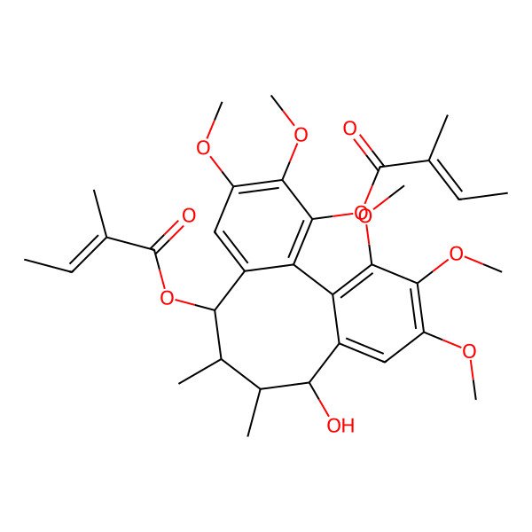 2D Structure of [(8R,9S,10R,11R)-11-hydroxy-4,5,14,15,16-pentamethoxy-9,10-dimethyl-3-(2-methylbut-2-enoyloxy)-8-tricyclo[10.4.0.02,7]hexadeca-1(16),2,4,6,12,14-hexaenyl] (Z)-2-methylbut-2-enoate