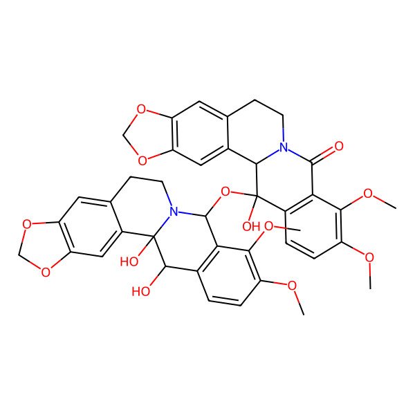 2D Structure of 21-[(1,21-Dihydroxy-16,17-dimethoxy-5,7-dioxa-13-azapentacyclo[11.8.0.02,10.04,8.015,20]henicosa-2,4(8),9,15(20),16,18-hexaen-14-yl)oxy]-21-hydroxy-16,17-dimethoxy-5,7-dioxa-13-azapentacyclo[11.8.0.02,10.04,8.015,20]henicosa-2,4(8),9,15(20),16,18-hexaen-14-one