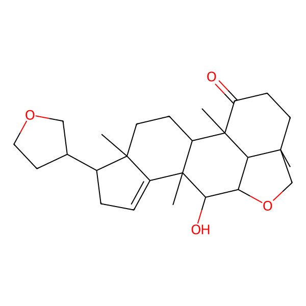 2D Structure of (1R,2S,5S,10R,11S,12R,15R,19S)-11-hydroxy-1,5,10,15-tetramethyl-6-(oxolan-3-yl)-13-oxapentacyclo[10.6.1.02,10.05,9.015,19]nonadec-8-en-18-one