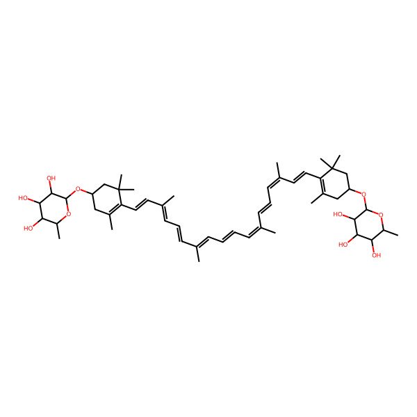 2D Structure of (2S,3R,4R,5R,6R)-2-methyl-6-[(1R)-3,5,5-trimethyl-4-[(1E,3E,5E,7E,9E,11E,13E,15E,17E)-3,7,12,16-tetramethyl-18-[(4R)-2,6,6-trimethyl-4-[(2R,3R,4R,5R,6S)-3,4,5-trihydroxy-6-methyloxan-2-yl]oxycyclohexen-1-yl]octadeca-1,3,5,7,9,11,13,15,17-nonaenyl]cyclohex-3-en-1-yl]oxyoxane-3,4,5-triol