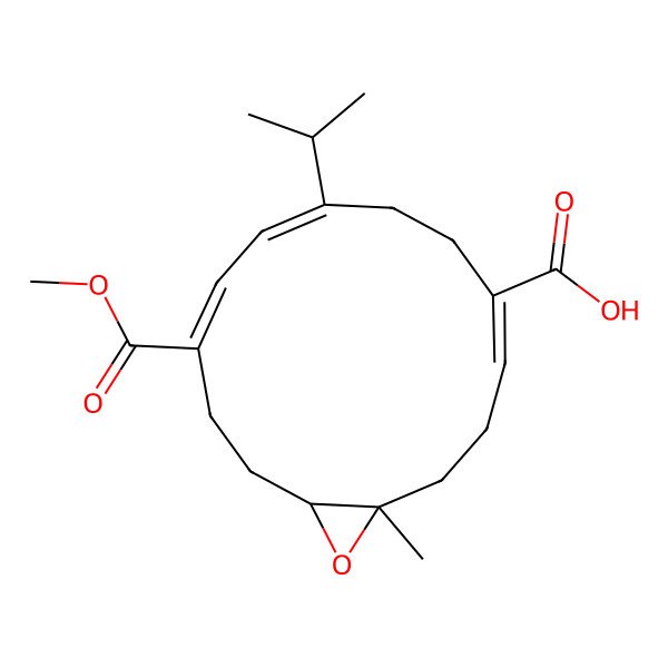2D Structure of (1S,4Z,8E,10Z,14S)-11-methoxycarbonyl-1-methyl-8-propan-2-yl-15-oxabicyclo[12.1.0]pentadeca-4,8,10-triene-5-carboxylic acid