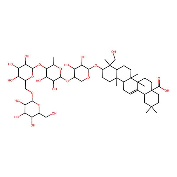 2D Structure of 10-[5-[3,4-Dihydroxy-6-methyl-5-[3,4,5-trihydroxy-6-[[3,4,5-trihydroxy-6-(hydroxymethyl)oxan-2-yl]oxymethyl]oxan-2-yl]oxyoxan-2-yl]oxy-3,4-dihydroxyoxan-2-yl]oxy-9-(hydroxymethyl)-2,2,6a,6b,9,12a-hexamethyl-1,3,4,5,6,6a,7,8,8a,10,11,12,13,14b-tetradecahydropicene-4a-carboxylic acid