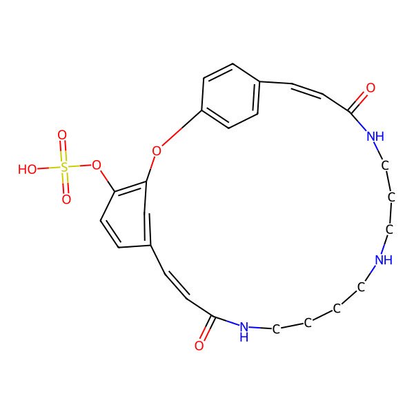 2D Structure of (8E,22E)-10,21-dioxo-2-oxa-11,16,20-triazatricyclo[22.2.2.1(3,7)]nonacosa-1(26),3(29),4,6,8,22,24,27-octaen-4-yl hydrogen sulfate