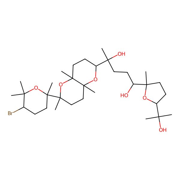 2D Structure of (4S)-4-[(2R,6R,8aR)-2-(5-bromo-2,6,6-trimethyloxan-2-yl)-2,4a,8a-trimethyl-4,6,7,8-tetrahydro-3H-pyrano[3,2-b]pyran-6-yl]-1-[(2R)-5-(2-hydroxypropan-2-yl)-2-methyloxolan-2-yl]pentane-1,4-diol