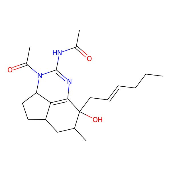 2D Structure of N-(5-acetyl-9-hex-2-enyl-9-hydroxy-10-methyl-5,7-diazatricyclo[6.3.1.04,12]dodeca-6,8(12)-dien-6-yl)acetamide
