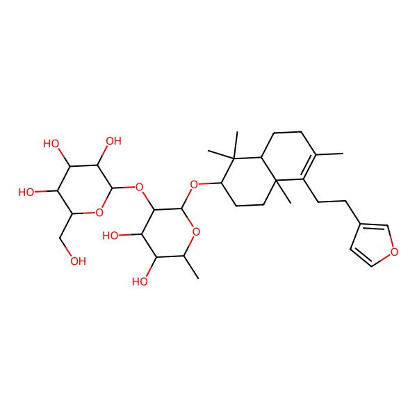 2D Structure of 2-[2-[[5-[2-(Furan-3-yl)ethyl]-1,1,4a,6-tetramethyl-2,3,4,7,8,8a-hexahydronaphthalen-2-yl]oxy]-4,5-dihydroxy-6-methyloxan-3-yl]oxy-6-(hydroxymethyl)oxane-3,4,5-triol