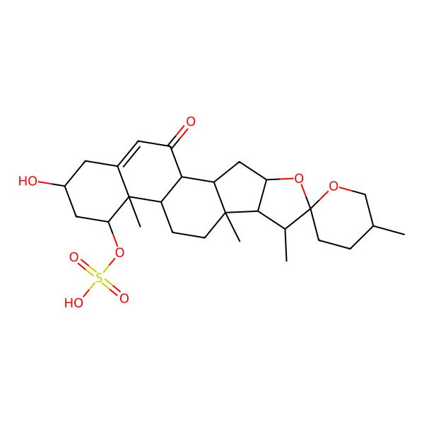 2D Structure of [(1S,2S,4S,5'S,6R,7S,8R,9S,12S,13R,14R,16R)-16-hydroxy-5',7,9,13-tetramethyl-20-oxospiro[5-oxapentacyclo[10.8.0.02,9.04,8.013,18]icos-18-ene-6,2'-oxane]-14-yl] hydrogen sulfate