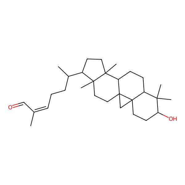 2D Structure of 6-(6-Hydroxy-7,7,12,16-tetramethyl-15-pentacyclo[9.7.0.01,3.03,8.012,16]octadecanyl)-2-methylhept-2-enal