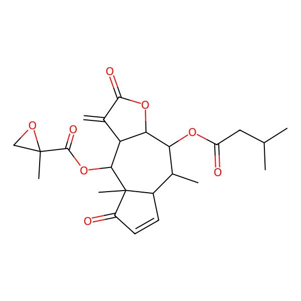 2D Structure of [(3aS,4R,5S,5aS,8aR,9S,9aS)-5,8a-dimethyl-4-(3-methylbutanoyloxy)-1-methylidene-2,8-dioxo-3a,4,5,5a,9,9a-hexahydroazuleno[6,5-b]furan-9-yl] (2S)-2-methyloxirane-2-carboxylate