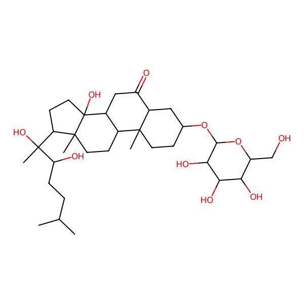 2D Structure of 17-(2,3-dihydroxy-6-methylheptan-2-yl)-14-hydroxy-10,13-dimethyl-3-[3,4,5-trihydroxy-6-(hydroxymethyl)oxan-2-yl]oxy-2,3,4,5,7,8,9,11,12,15,16,17-dodecahydro-1H-cyclopenta[a]phenanthren-6-one