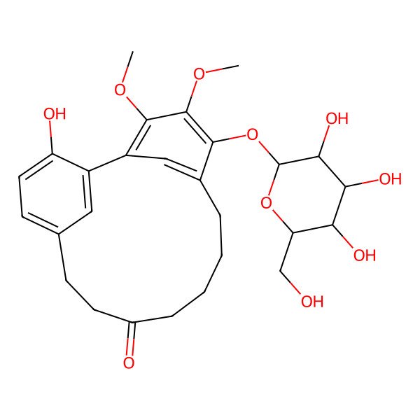 2D Structure of 3-hydroxy-16,17-dimethoxy-15-[(2S,3R,4S,5S,6R)-3,4,5-trihydroxy-6-(hydroxymethyl)oxan-2-yl]oxytricyclo[12.3.1.12,6]nonadeca-1(17),2,4,6(19),14(18),15-hexaen-9-one