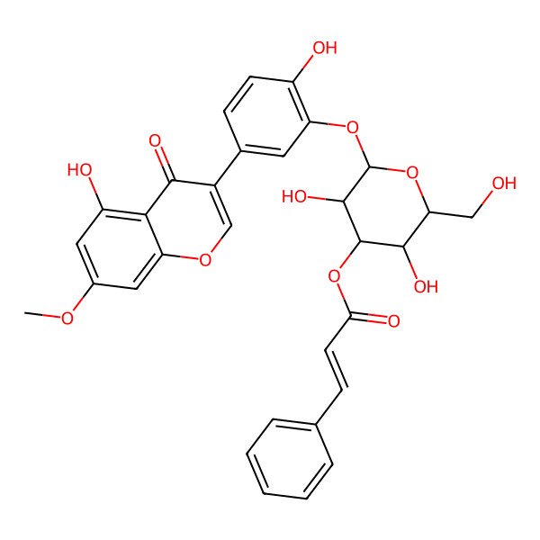 2D Structure of [(2S,3R,4S,5R,6R)-3,5-dihydroxy-2-[2-hydroxy-5-(5-hydroxy-7-methoxy-4-oxochromen-3-yl)phenoxy]-6-(hydroxymethyl)oxan-4-yl] (E)-3-phenylprop-2-enoate