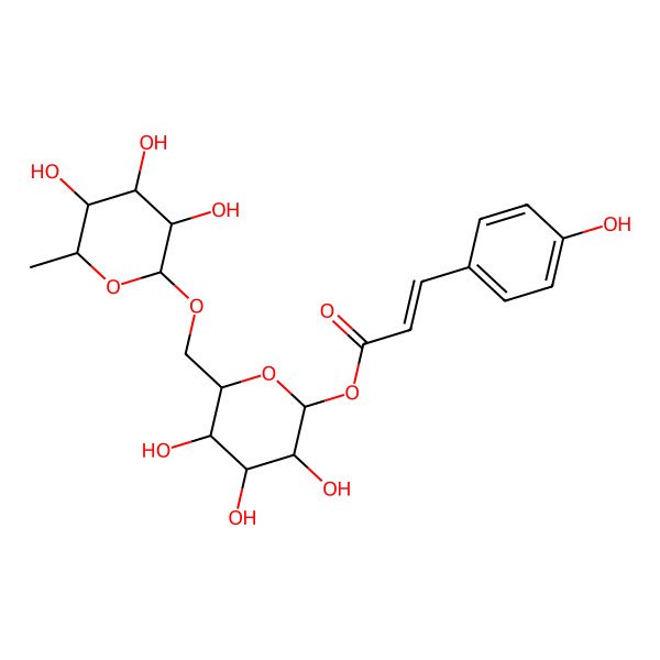 2D Structure of [(2S,3R,4S,5S,6R)-3,4,5-trihydroxy-6-[[(2S,3R,4S,5S,6R)-3,4,5-trihydroxy-6-methyloxan-2-yl]oxymethyl]oxan-2-yl] (Z)-3-(4-hydroxyphenyl)prop-2-enoate