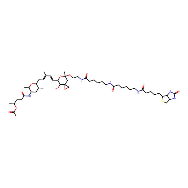 2D Structure of [(Z,2S)-4-[[(2R,3R,5S,6S)-6-[(2E,4E)-5-[(3R,4R,5R,7S)-4-hydroxy-7-methyl-7-[2-[(6-{[6-{[5-[(3aS,4S,6aR)-2-oxohexahydro-1H-thieno[3,4-d]imidazol-4-yl]pentanoyl]amino}hexanoyl]amino}hexanoyl)amino]ethoxy]-1,6-dioxaspiro[2.5]octan-5-yl]-3-methylpenta-2,4-dienyl]-2,5-dimethyloxan-3-yl]carbamoyl]but-3-en-2-yl] acetate