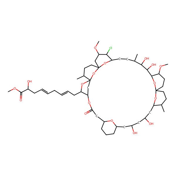 2D Structure of Methyl 9-(33-chloro-14,16,27,28-tetrahydroxy-25,34-dimethoxy-19,29,39-trimethyl-6-oxo-2,5,40,41,42,43,44-heptaoxaheptacyclo[34.3.1.11,4.18,12.118,22.122,26.132,36]pentatetracontan-3-yl)-2-hydroxynona-4,7-dienoate