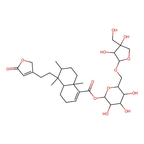 2D Structure of [6-[[3,4-dihydroxy-4-(hydroxymethyl)oxolan-2-yl]oxymethyl]-3,4,5-trihydroxyoxan-2-yl] 5,6,8a-trimethyl-5-[2-(5-oxo-2H-furan-3-yl)ethyl]-3,4,4a,6,7,8-hexahydronaphthalene-1-carboxylate
