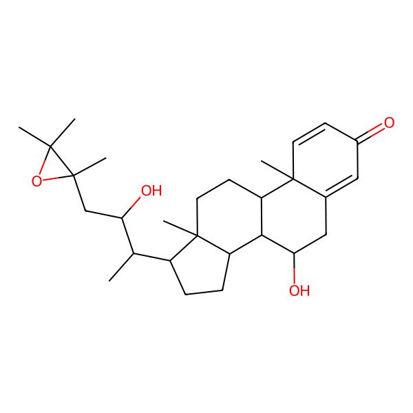 2D Structure of 7-Hydroxy-17-[3-hydroxy-4-(2,3,3-trimethyloxiran-2-yl)butan-2-yl]-10,13-dimethyl-6,7,8,9,11,12,14,15,16,17-decahydrocyclopenta[a]phenanthren-3-one