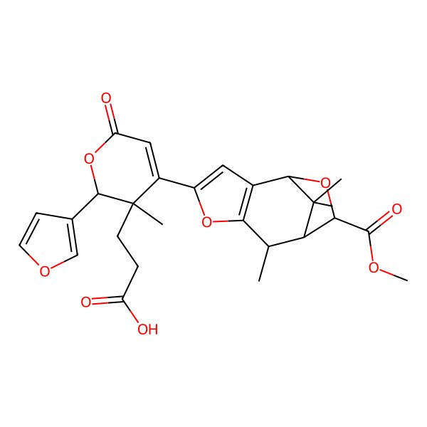 2D Structure of 3-[2-(furan-3-yl)-4-(9-methoxycarbonyl-7,11,11-trimethyl-5,10-dioxatricyclo[6.2.1.02,6]undeca-2(6),3-dien-4-yl)-3-methyl-6-oxo-2H-pyran-3-yl]propanoic acid