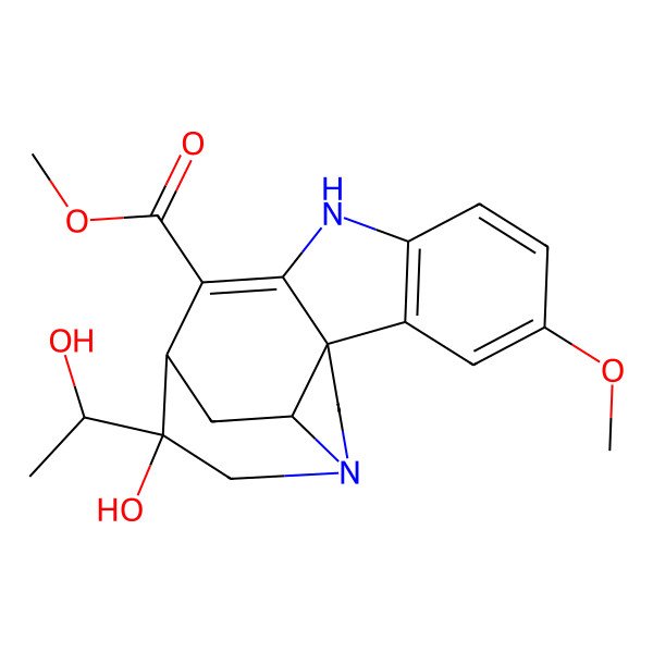 2D Structure of methyl (1R,11R,12R,17S)-12-hydroxy-12-[(1S)-1-hydroxyethyl]-4-methoxy-8,14-diazapentacyclo[9.5.2.01,9.02,7.014,17]octadeca-2(7),3,5,9-tetraene-10-carboxylate