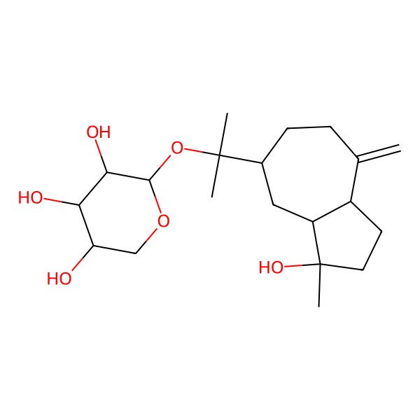 2D Structure of (2R,3S,4R,5R)-2-[2-[(3R,3aR,5R,8aR)-3-hydroxy-3-methyl-8-methylidene-1,2,3a,4,5,6,7,8a-octahydroazulen-5-yl]propan-2-yloxy]oxane-3,4,5-triol