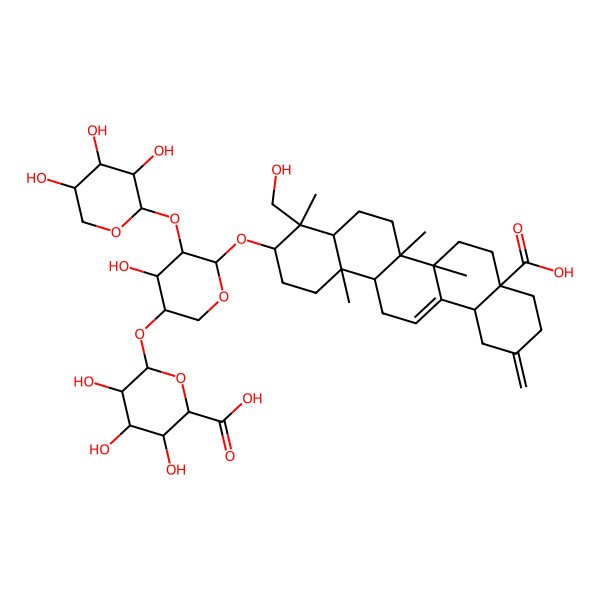2D Structure of (2S,3S,4S,5R,6R)-6-[(3S,4S,5R,6S)-6-[[(3S,4R,4aR,6aR,6bS,8aS,12aS,14aR,14bR)-8a-carboxy-4-(hydroxymethyl)-4,6a,6b,14b-tetramethyl-11-methylidene-1,2,3,4a,5,6,7,8,9,10,12,12a,14,14a-tetradecahydropicen-3-yl]oxy]-4-hydroxy-5-[(2S,3R,4S,5S)-3,4,5-trihydroxyoxan-2-yl]oxyoxan-3-yl]oxy-3,4,5-trihydroxyoxane-2-carboxylic acid