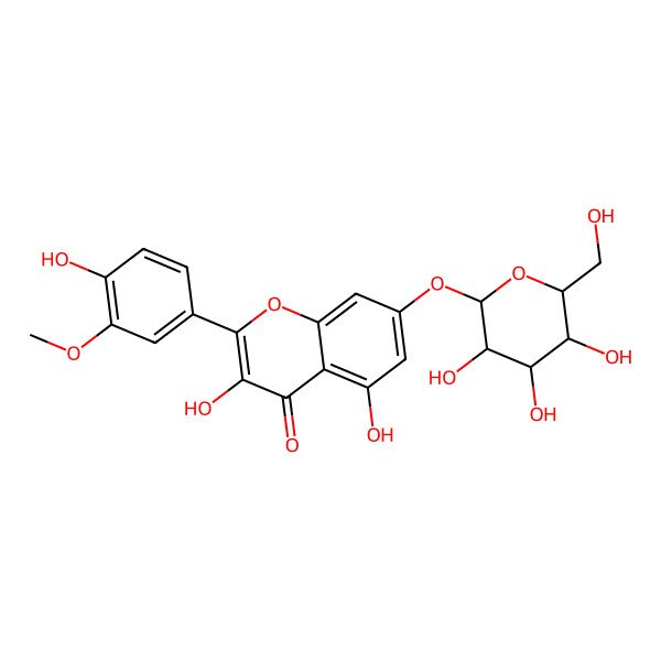 2D Structure of 3,5-dihydroxy-2-(4-hydroxy-3-methoxyphenyl)-7-[(2R,3R,4S,5S,6R)-3,4,5-trihydroxy-6-(hydroxymethyl)oxan-2-yl]oxychromen-4-one