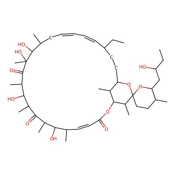 2D Structure of (1R,4E,6S,7R,8S,10R,11S,12S,14R,15R,16R,18Z,20Z,22S,29S)-22-ethyl-7,11,14,15-tetrahydroxy-6'-(2-hydroxybutyl)-5',6,8,10,12,14,16,28,29-nonamethylspiro[2,26-dioxabicyclo[23.3.1]nonacosa-4,18,20-triene-27,2'-oxane]-3,9,13-trione