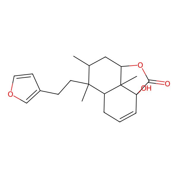 2D Structure of (1R,4S,8R,9S,10R,12R)-9-[2-(furan-3-yl)ethyl]-4-hydroxy-9,10,12-trimethyl-2-oxatricyclo[6.3.1.04,12]dodec-5-en-3-one