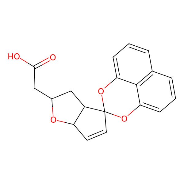 2D Structure of 2-Spiro[2,3,3a,6a-tetrahydrocyclopenta[b]furan-4,3'-2,4-dioxatricyclo[7.3.1.05,13]trideca-1(12),5,7,9(13),10-pentaene]-2-ylacetic acid