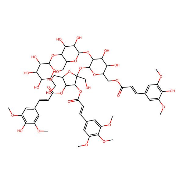 2D Structure of [5-[3,4-Dihydroxy-6-(hydroxymethyl)-5-[3,4,5-trihydroxy-6-(hydroxymethyl)oxan-2-yl]oxyoxan-2-yl]oxy-3,4-dihydroxy-6-[4-[3-(4-hydroxy-3,5-dimethoxyphenyl)prop-2-enoyloxy]-2,5-bis(hydroxymethyl)-3-[3-(3,4,5-trimethoxyphenyl)prop-2-enoyloxy]oxolan-2-yl]oxyoxan-2-yl]methyl 3-(4-hydroxy-3,5-dimethoxyphenyl)prop-2-enoate