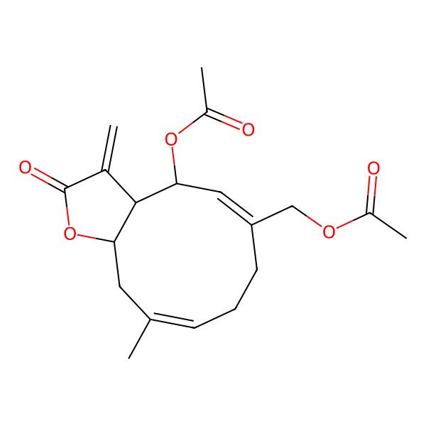2D Structure of (4-Acetyloxy-10-methyl-3-methylidene-2-oxo-3a,4,7,8,11,11a-hexahydrocyclodeca[b]furan-6-yl)methyl acetate