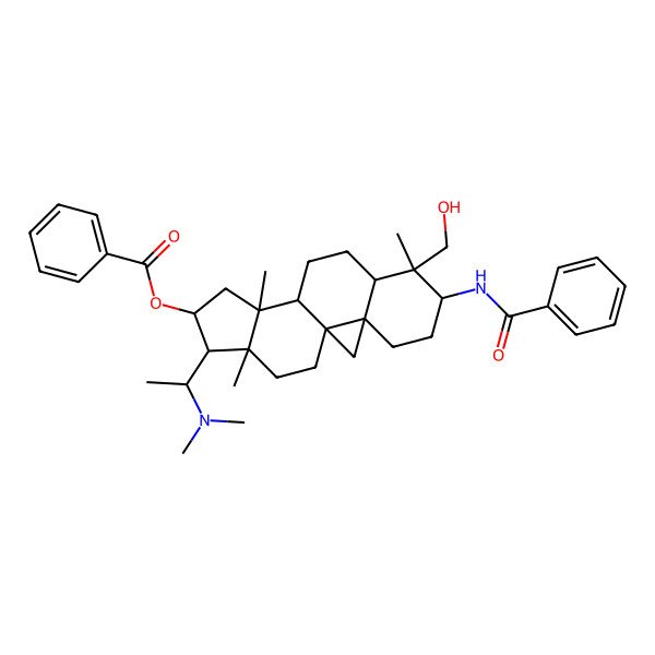 2D Structure of [6-Benzamido-15-[1-(dimethylamino)ethyl]-7-(hydroxymethyl)-7,12,16-trimethyl-14-pentacyclo[9.7.0.01,3.03,8.012,16]octadecanyl] benzoate