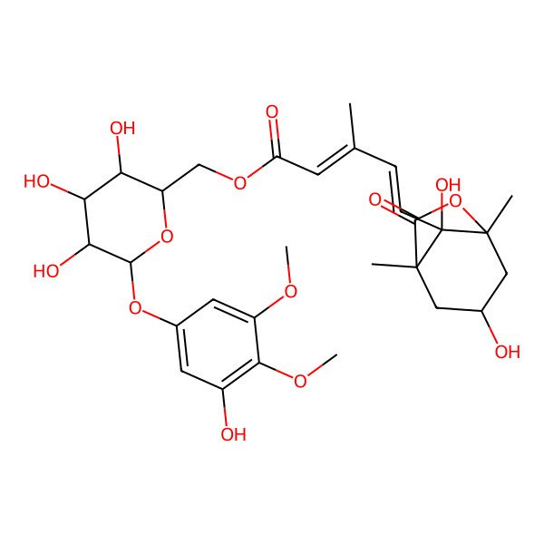 2D Structure of [3,4,5-Trihydroxy-6-(3-hydroxy-4,5-dimethoxyphenoxy)oxan-2-yl]methyl 5-(3,8-dihydroxy-1,5-dimethyl-7-oxo-6-oxabicyclo[3.2.1]octan-8-yl)-3-methylpenta-2,4-dienoate