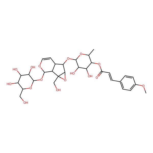 2D Structure of [(2S,3R,4S,5R,6S)-4,5-dihydroxy-6-[[(1S,2S,4S,5S,6S,10S)-2-(hydroxymethyl)-10-[(2S,3R,4S,5R,6R)-3,4,5-trihydroxy-6-(hydroxymethyl)oxan-2-yl]oxy-3,9-dioxatricyclo[4.4.0.02,4]dec-7-en-5-yl]oxy]-2-methyloxan-3-yl] (E)-3-(4-methoxyphenyl)prop-2-enoate