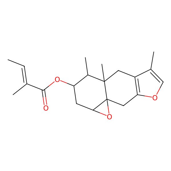 2D Structure of (6,9,10-Trimethyl-4,14-dioxatetracyclo[7.5.0.01,13.03,7]tetradeca-3(7),5-dien-11-yl) 2-methylbut-2-enoate