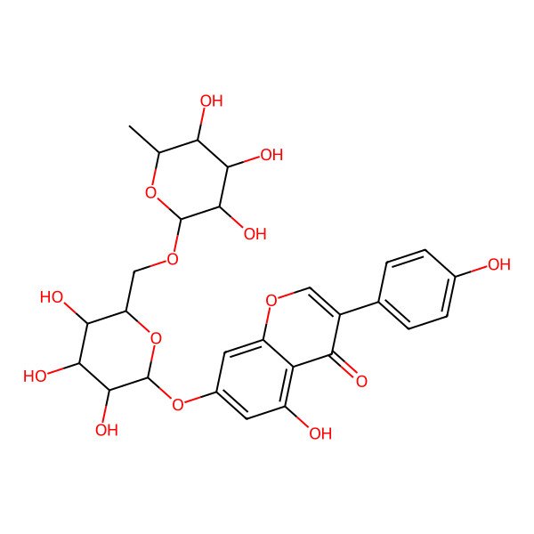 2D Structure of 5-Hydroxy-3-(4-hydroxyphenyl)-7-[3,4,5-trihydroxy-6-[(3,4,5-trihydroxy-6-methyloxan-2-yl)oxymethyl]oxan-2-yl]oxychromen-4-one