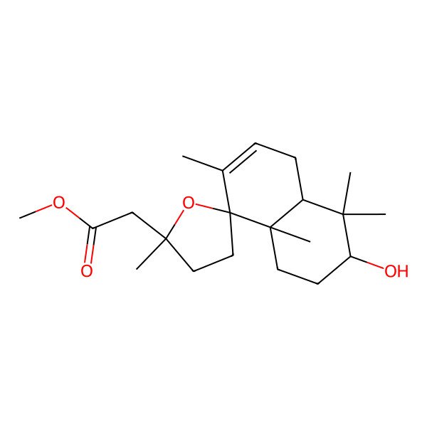 2D Structure of methyl 2-[(2'S,3S,4aS,8R,8aS)-3-hydroxy-2',4,4,7,8a-pentamethylspiro[2,3,4a,5-tetrahydro-1H-naphthalene-8,5'-oxolane]-2'-yl]acetate