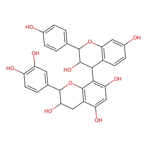 2D Structure of (2R,3R)-8-[(2R,3S,4R)-3,7-dihydroxy-2-(4-hydroxyphenyl)-3,4-dihydro-2H-chromen-4-yl]-2-(3,4-dihydroxyphenyl)-3,4-dihydro-2H-chromene-3,5,7-triol