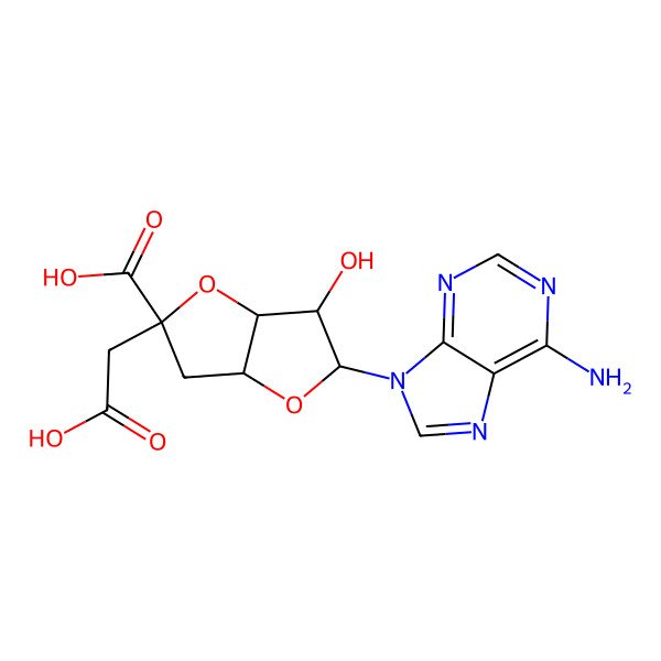 2D Structure of 2-(6-aminopurin-9-yl)-5-(carboxymethyl)-3-hydroxy-3,3a,6,6a-tetrahydro-2H-furo[3,2-b]furan-5-carboxylic acid