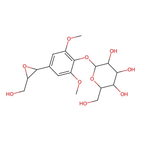 2D Structure of (2R,3S,4S,5R,6S)-2-(hydroxymethyl)-6-[4-[3-(hydroxymethyl)oxiran-2-yl]-2,6-dimethoxyphenoxy]oxane-3,4,5-triol